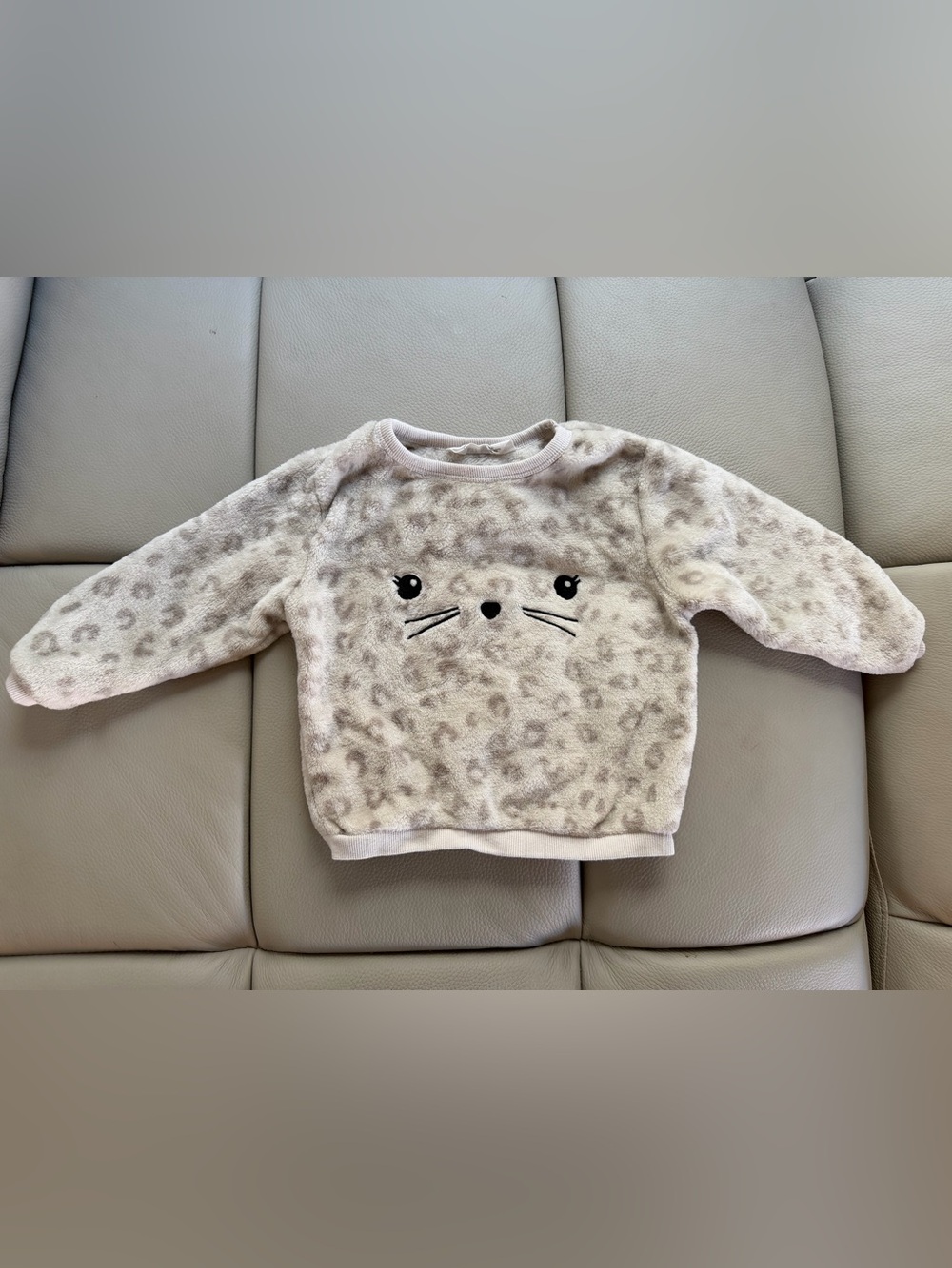 Girl Plush Leopard Print Pullover Sweater with Cat Face